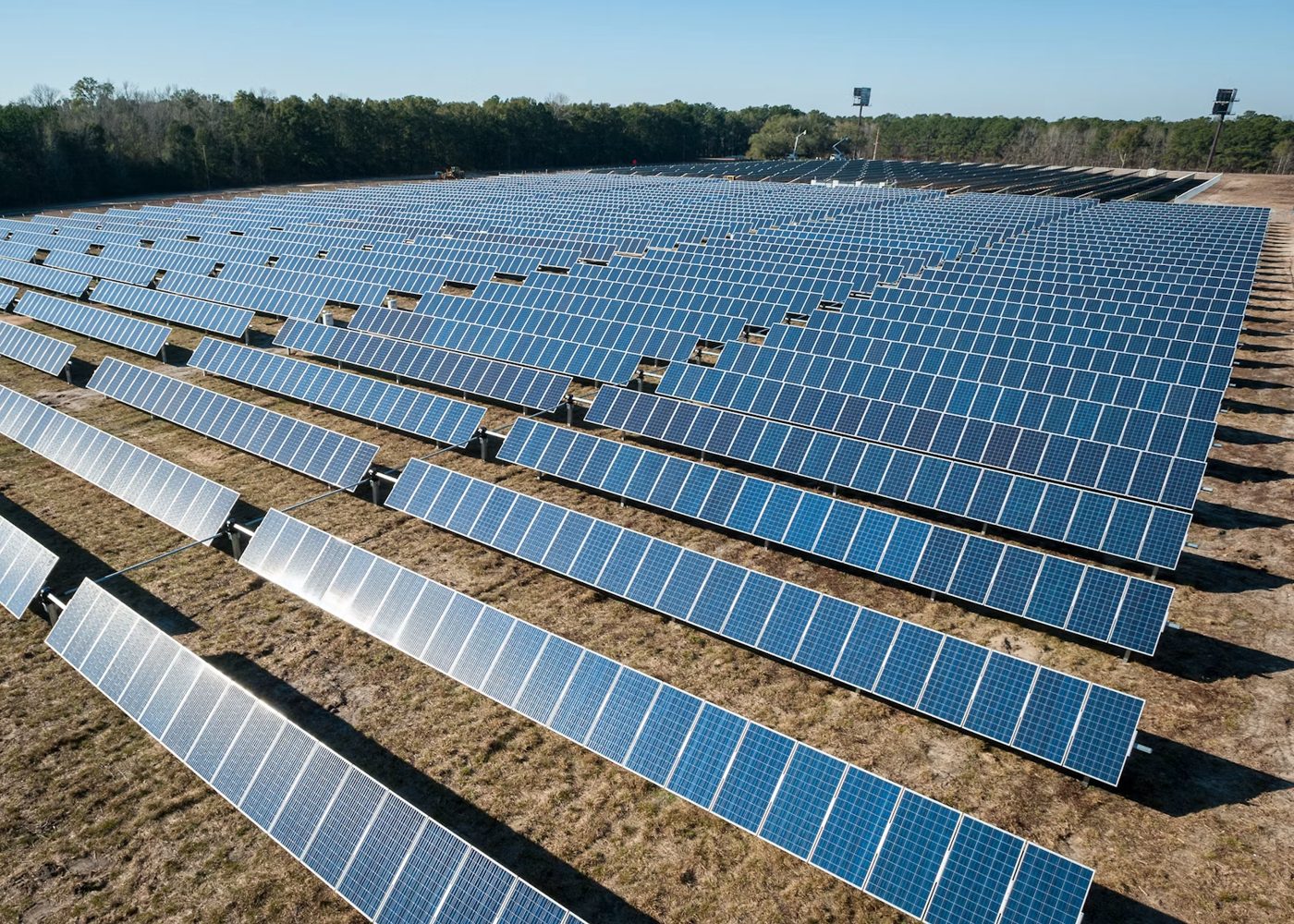 Rows of photovoltaic modules at a ground-mounted solar project